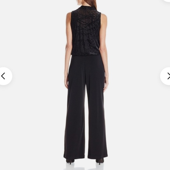 Karen Kane Maxi Jumpsuit Black Wide leg Draped surplice lined top Stretched Sz S - Picture 2 of 16